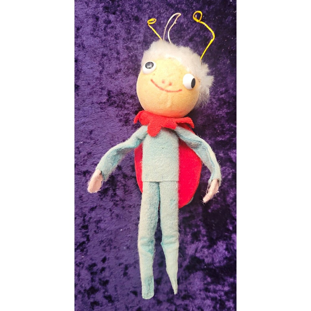 Vtg Felt Anthropomorphic Ladybug Pixie Elf